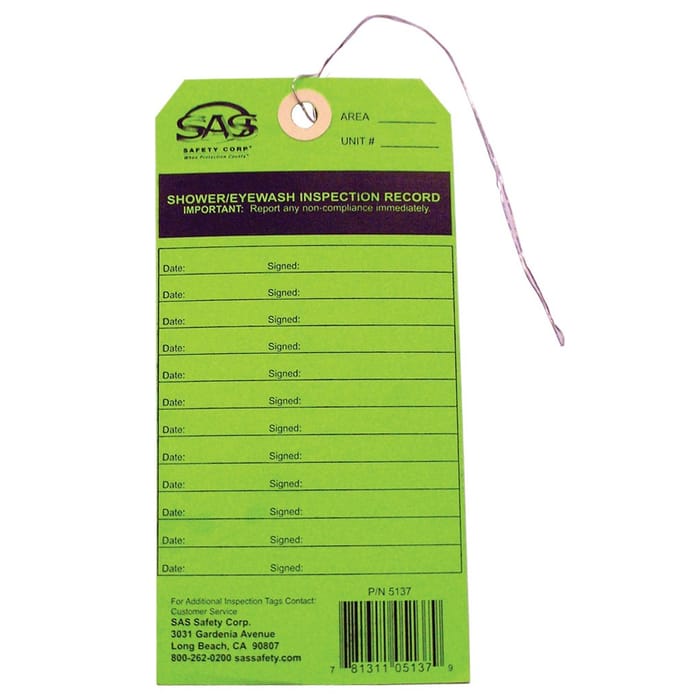 SAS Safety 5137 Eyewash Inspection Tag 